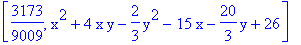 [3173/9009, x^2+4*x*y-2/3*y^2-15*x-20/3*y+26]